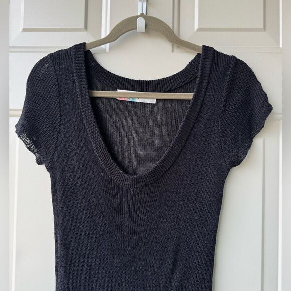 Free People Beach One Love Sweater Midi Cover-Up Dress Sz XS Black Linen Blend - Picture 2 of 7